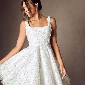 Azazie White Textured Mini Dress